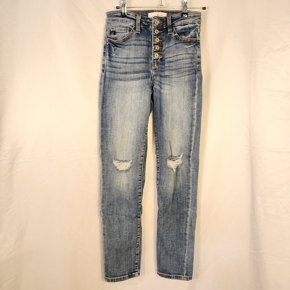 KanCan Denim - Kancan Womens 7/27 High Rise Button Fly Jeans Distressed Boho 26x30 Y2K Grunge